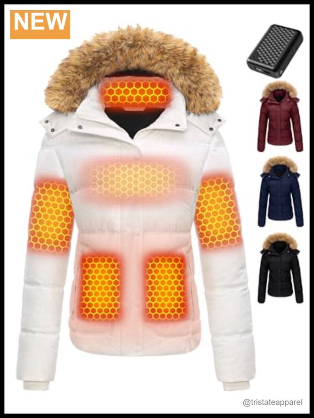 Graphene Heated Jacket Women 12V Fast Charge Water-Repellent Hooded